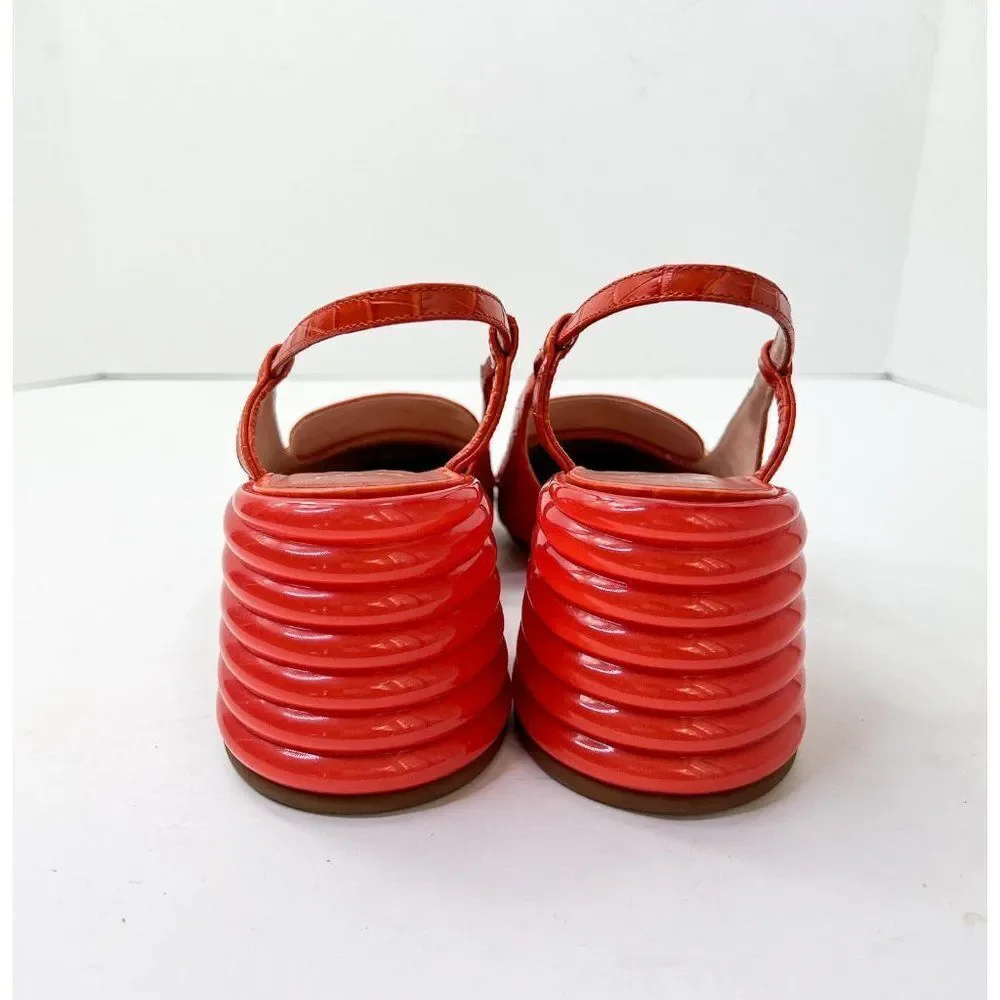 FENDI Orange Rust Runway Croc Effect FF Logo Buckle Slingback Pumps Size… - Picture 13 of 16